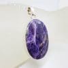 Sterling Silver Charoite Large Oval Bezel Set Pendant on Silver Chain