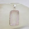 Sterling Silver Rose Quartz Rectangle with Ornate Rim Pendant on Silver Chain