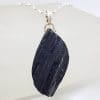 Sterling Silver Black Tourmaline Large Unusual Shape Pendant on Silver Chain