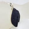 Sterling Silver Black Tourmaline Large Unusual Shape Pendant on Silver Chain