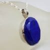 Sterling Silver Lapis Lazuli Large Oval Faceted Stone Pendant on Silver Chain