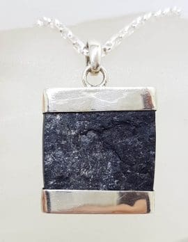 Sterling Silver Black Tourmaline Large Square Pendant on Silver Chain