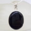 Sterling Silver Onyx Large Oval Pendant on Silver Chain