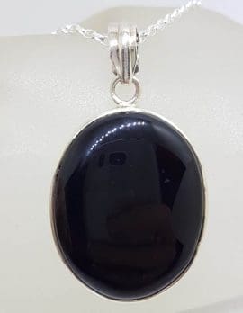 Sterling Silver Onyx Large Oval Pendant on Silver Chain
