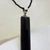 Sterling Silver Onyx Long Rectangular Stone Pendant on Onyx Bead with Silver Chain