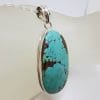 Sterling Silver Natural Turquoise Large Oval Pendant on Silver Chain
