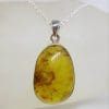 Sterling Silver Amber Large Oval Pendant on Silver Chain