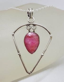 Sterling Silver Ruby Drop in Triangle Pendant on Silver Chain
