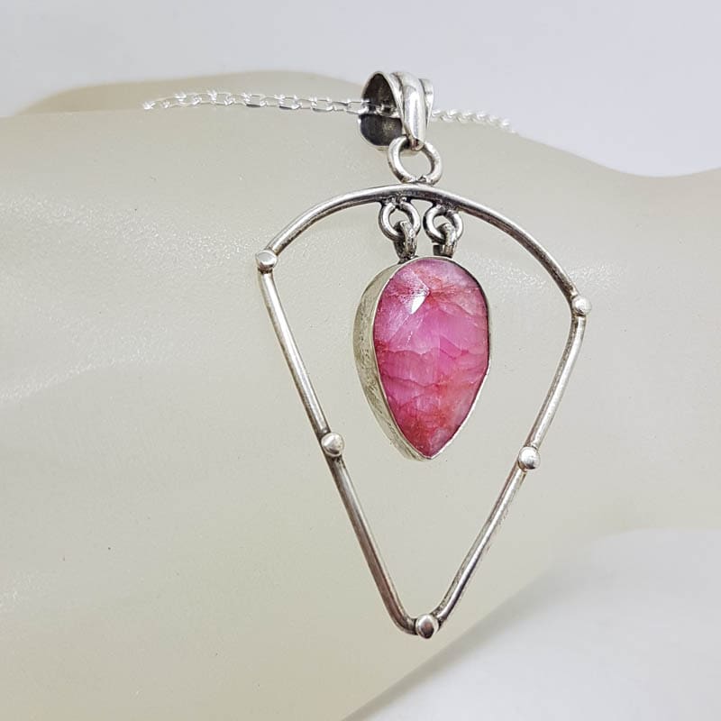 Sterling Silver Ruby Drop in Triangle Pendant on Silver Chain Sterling Silver Ruby Drop in Triangle Pendant on Silver Chain