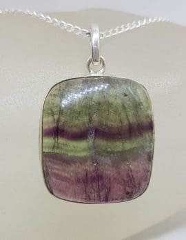 Sterling Silver Fluorite Large Square Bezel Set Pendant on Silver Chain