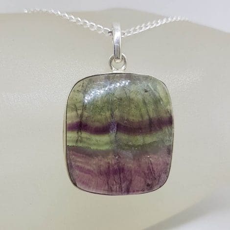 Sterling Silver Fluorite Large Square Bezel Set Pendant on Silver Chain