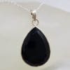 Sterling Silver Onyx Faceted Teardrop / Pear Shape Pendant on Silver Chain