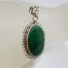 Sterling Silver Malachite Large Oval with Twist Rim Pendant on Silver Chain
