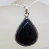 Sterling Silver Onyx Teardrop / Pear Shape with Ornate Rim Pendant on Silver Chain