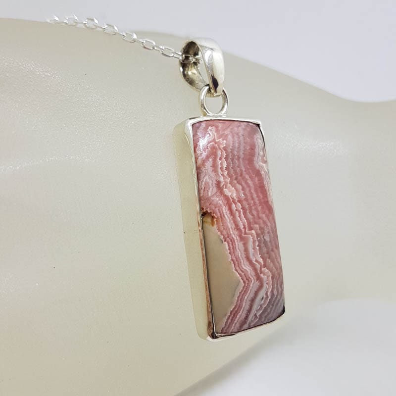 Sterling Silver Rhodochrosite Rectangular Pendant on Silver Chain