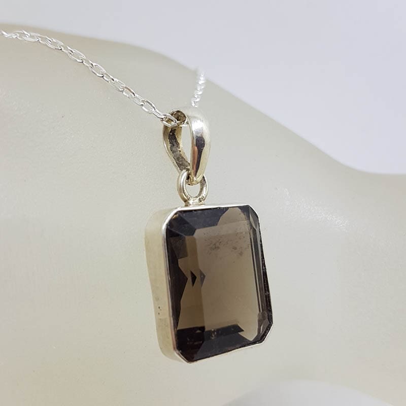 Sterling Silver Smokey Quartz Square Pendant on Silver Chain Sterling Silver Smokey Quartz Square Pendant on Silver Chain