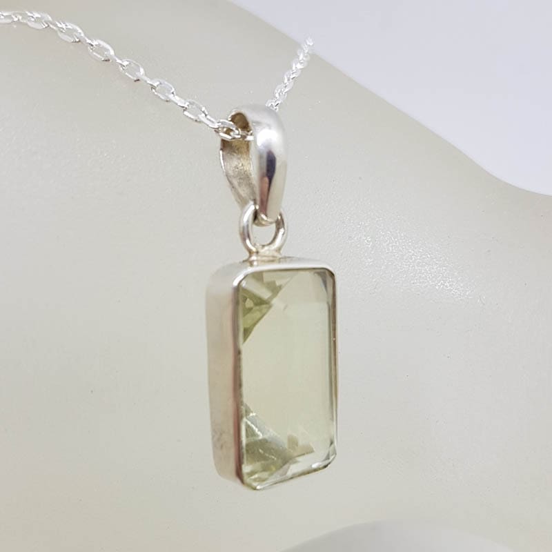 Sterling Silver Lemon Citrine Rectangular Pendant on Silver Chain