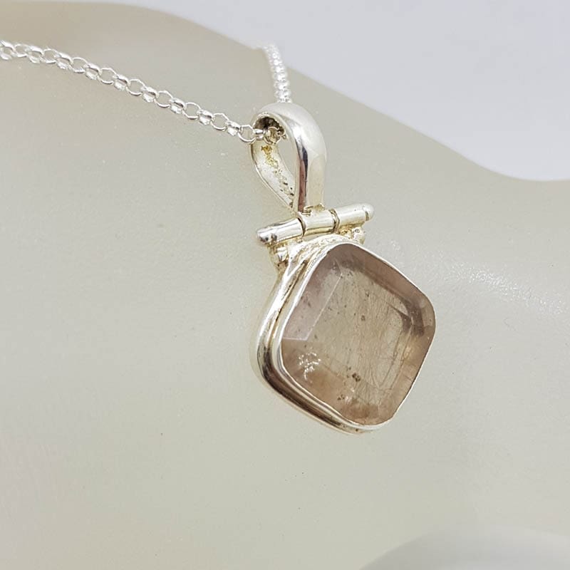 Sterling Silver Rutilated Quartz Square Hinged Pendant on Silver Chain