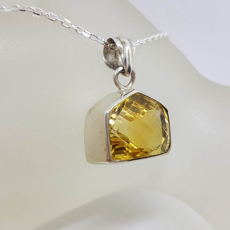 Sterling Silver Citrine Unusual Shape Pendant on Silver Chain Sterling Silver Citrine Unusual Shape Pendant on Silver Chain