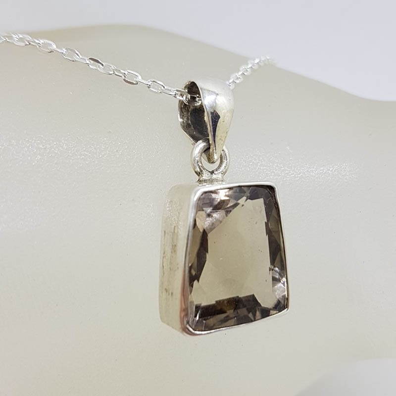 Sterling Silver Smokey Quartz Unusual Shape Pendant on Silver Chain