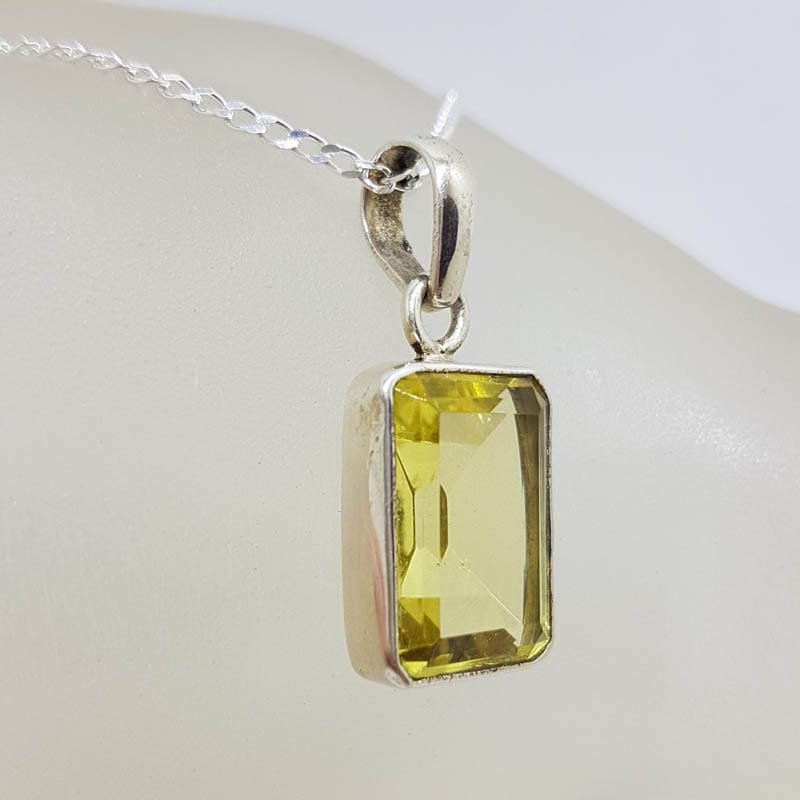 Sterling Silver Citrine Rectangular Pendant on Silver Chain