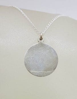 Sterling Silver Round Dog Tag / Disk Pendant on Silver Chain
