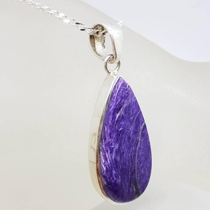 Sterling Silver Charoite Teardrop / Pear Shape Pendant on Silver Chain