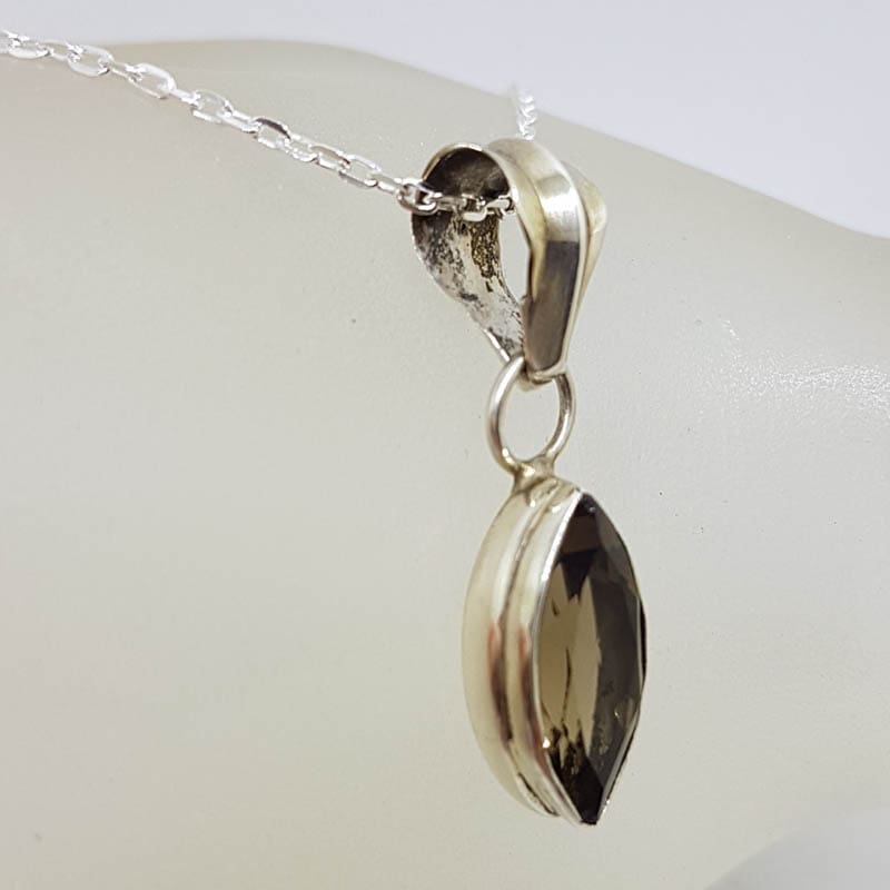 Sterling Silver Smokey Quartz Marquis Shape Pendant on Silver Chain