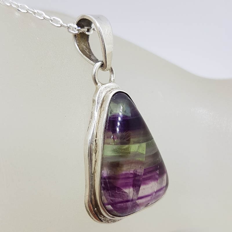 20210917_213028 Sterling Silver Fluorite Triangular Shape Pendant on Silver Chain