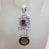 Sterling Silver Smokey Quartz Oval Drop on Square Pendant on Silver Chain