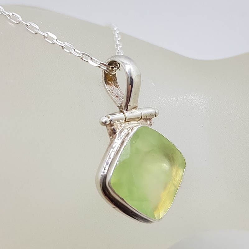 Sterling Silver Prehnite Square Pendant on Silver Chain