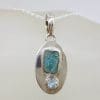 Sterling Silver Aquamarine in Rough Natural Form with Topaz Oval Pendant on Silver Chain