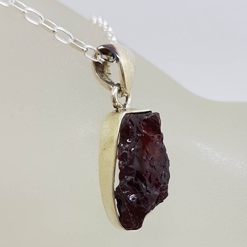 Sterling Silver Garnet in Rough Natural Form Pendant on Silver Chain Sterling Silver Garnet in Rough Natural Form Pendant on Silver Chain