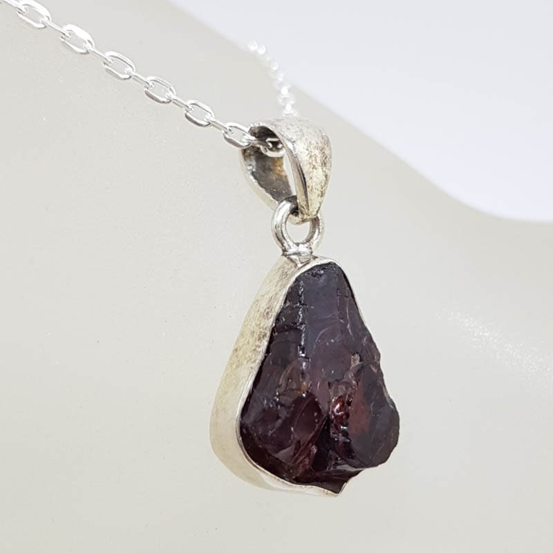 Sterling Silver Garnet in Rough Natural Form Pendant on Silver Chain Sterling Silver Garnet in Rough Natural Form Pendant on Silver Chain