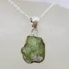 Sterling Silver Green Tourmaline in Rough Natural Form Pendant on Silver Chain