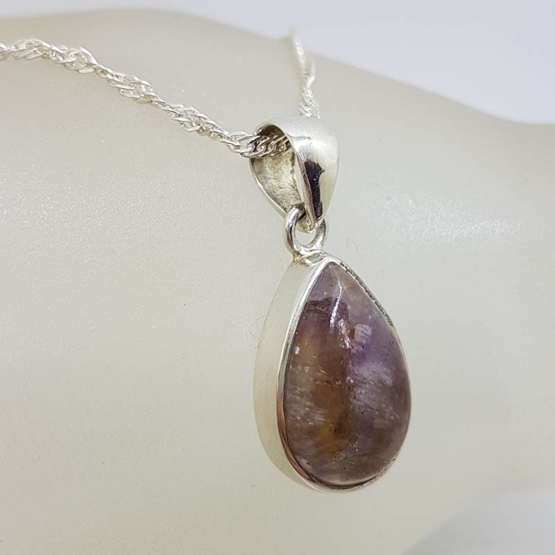 Sterling Silver Super Seven / Melody Stone Teardrop / Pear Shape Pendant on Silver Chain