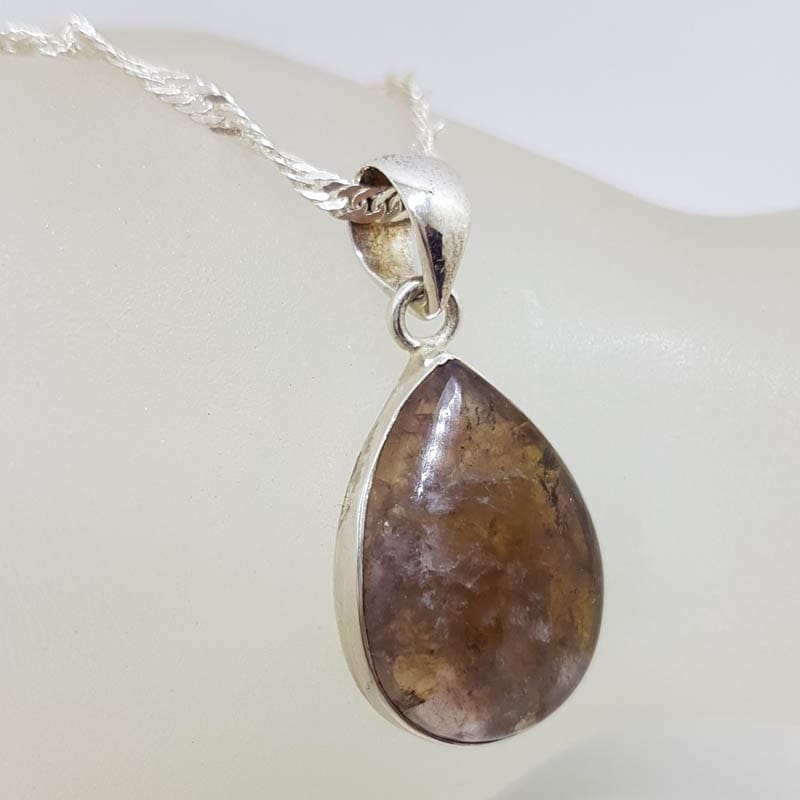 Sterling Silver Super Seven / Melody Stone Teardrop / Pear Shape Pendant on Silver Chain