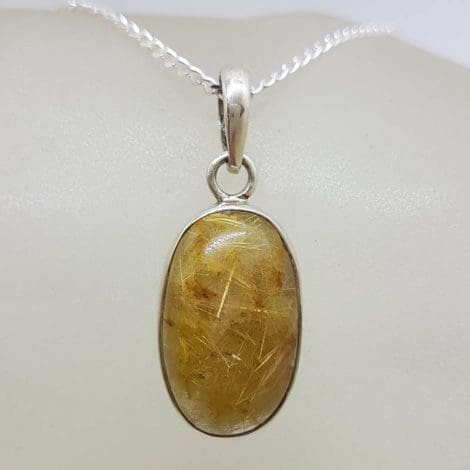 Sterling Silver Rutilated Quartz Oval Pendant on Silver Chain