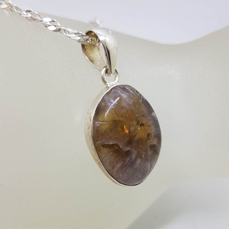 Sterling Silver Super Seven / Melody Stone Freeform Shape Pendant on Silver Chain Sterling Silver Super Seven / Melody Stone Freeform Shape Pendant on Silver Chain