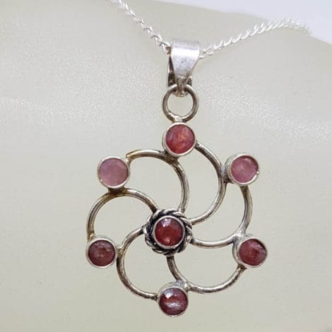 Sterling Silver Ruby Round Swirl Pendant on Silver Chain
