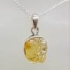 Sterling Silver Citrine Natural Rough Freeform Bezel Set Pendant on Silver Chain