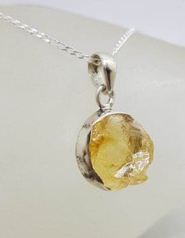 Sterling Silver Citrine Natural Rough Freeform Bezel Set Pendant on Silver Chain
