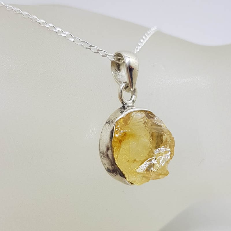 Sterling Silver Citrine Natural Rough Freeform Bezel Set Pendant on Silver Chain Sterling Silver Citrine Natural Rough Freeform Bezel Set Pendant on Silver Chain
