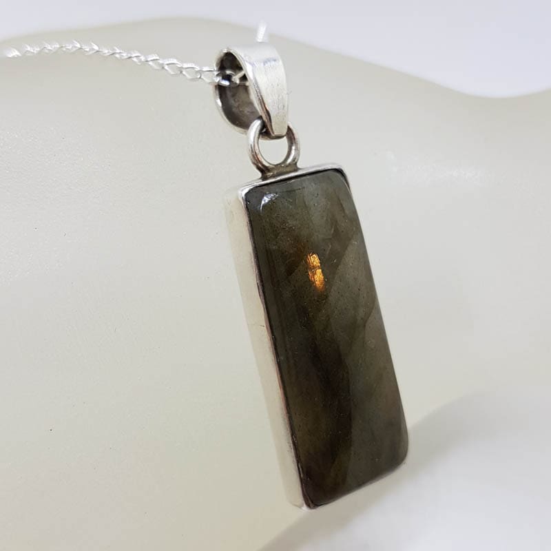Sterling Silver Labradorite Cabochon Cut Rectangular Pendant on Silver Chain