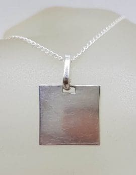 Sterling Silver Square Dog Tag Pendant on Silver Chain
