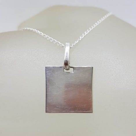 Sterling Silver Square Dog Tag Pendant on Silver Chain