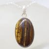 Sterling Silver Tiger Eye Large Oval Pendant on Silver Chain