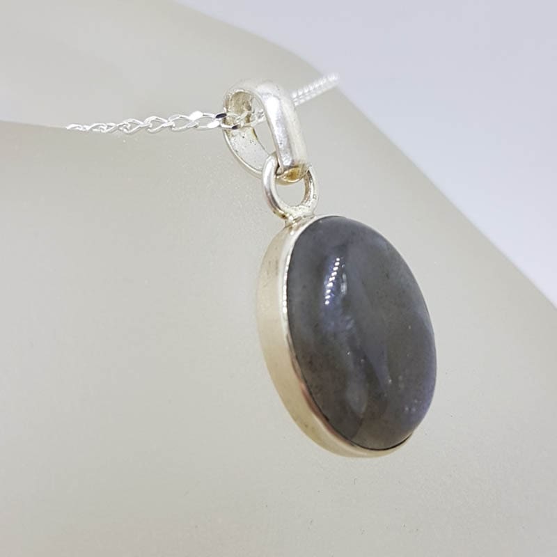 Sterling Silver Labradorite Cabochon Cut Oval Pendant on Silver Chain