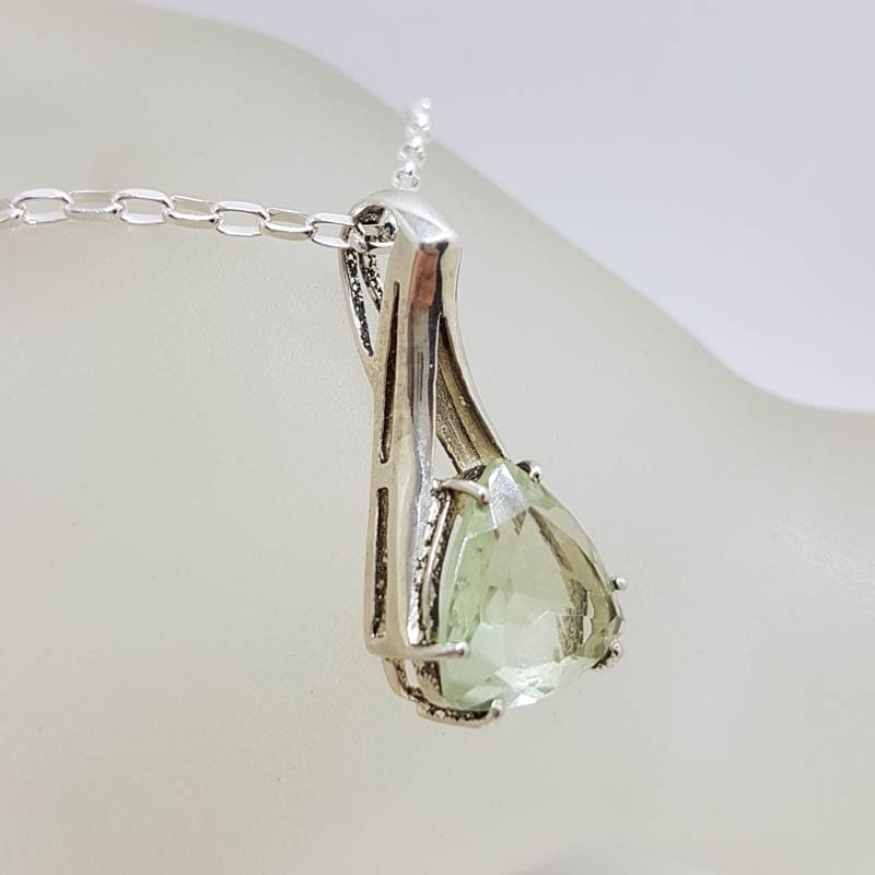 Sterling Silver Green Amethyst / Prasiolite Triangular Pendant on Silver Chain