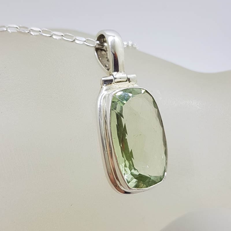 Sterling Silver Green Amethyst / Prasiolite Rectangular Bezel Set Pendant on Silver Chain